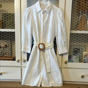 Vince Camuto White Eyelet Shirt Dress with Belt